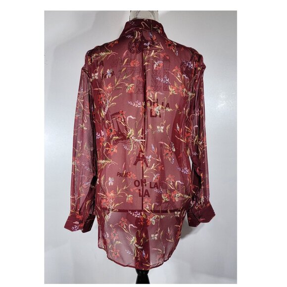 Balenciaga Authentic Red Floral Sheer Silk Blouse, Womens Size IT 36 / US 4 - Picture 5 of 11